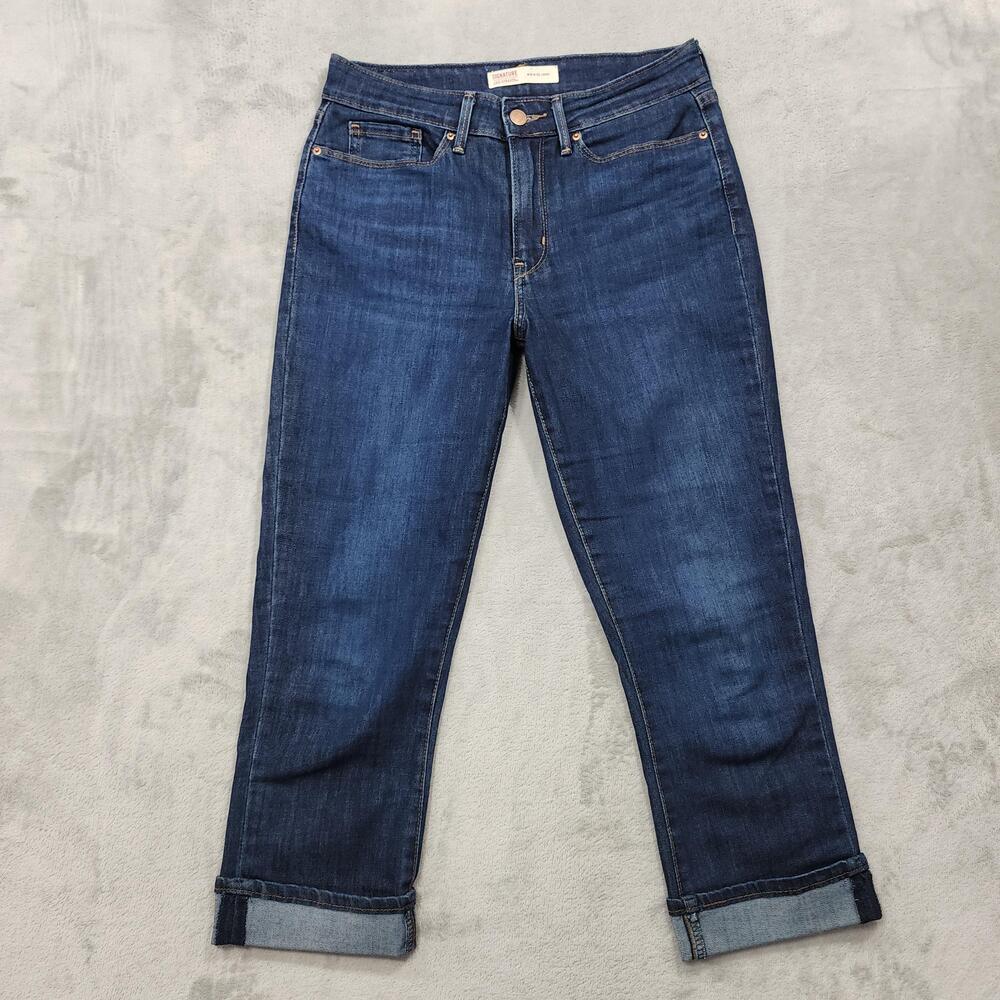 Signature By Levi Strauss Jeans Womens 4 Blue Mid Rise Capri Crop Cuffed Stretch